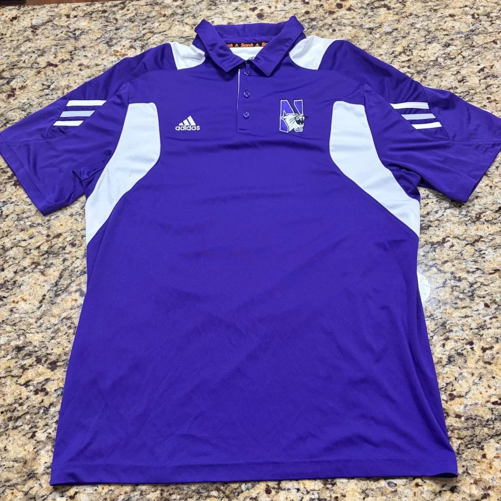 Adidas Northwestern Wildcats Climalite Polo Shirt Mens Large Purple NCAA ws